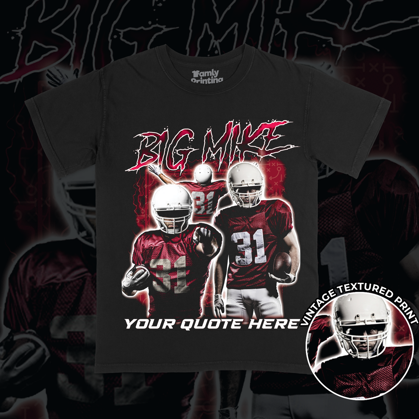 Custom Vintage Retro Football Player Collage T-Shirt