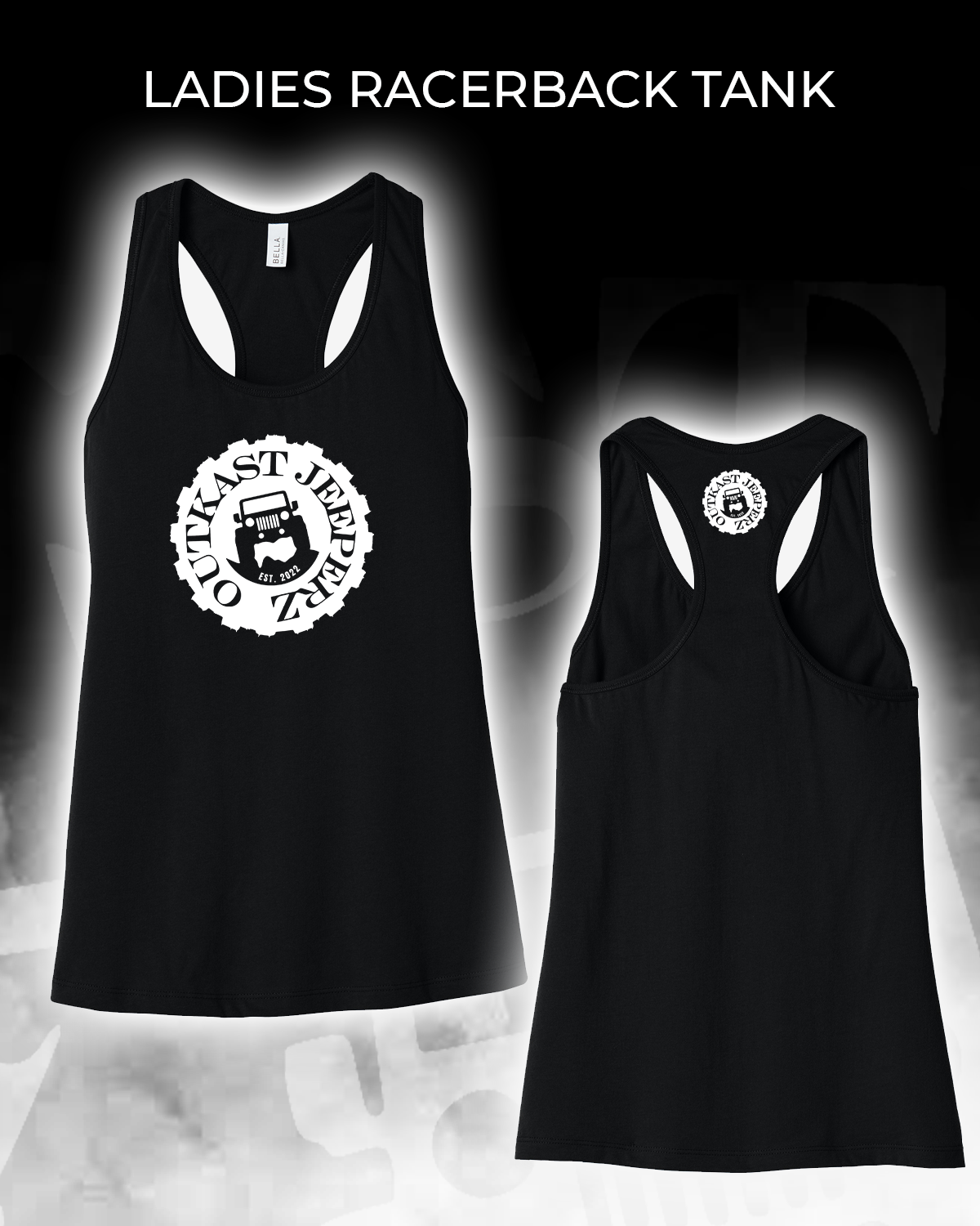 OJ Logo Ladies Racerback Tank - Front and Back