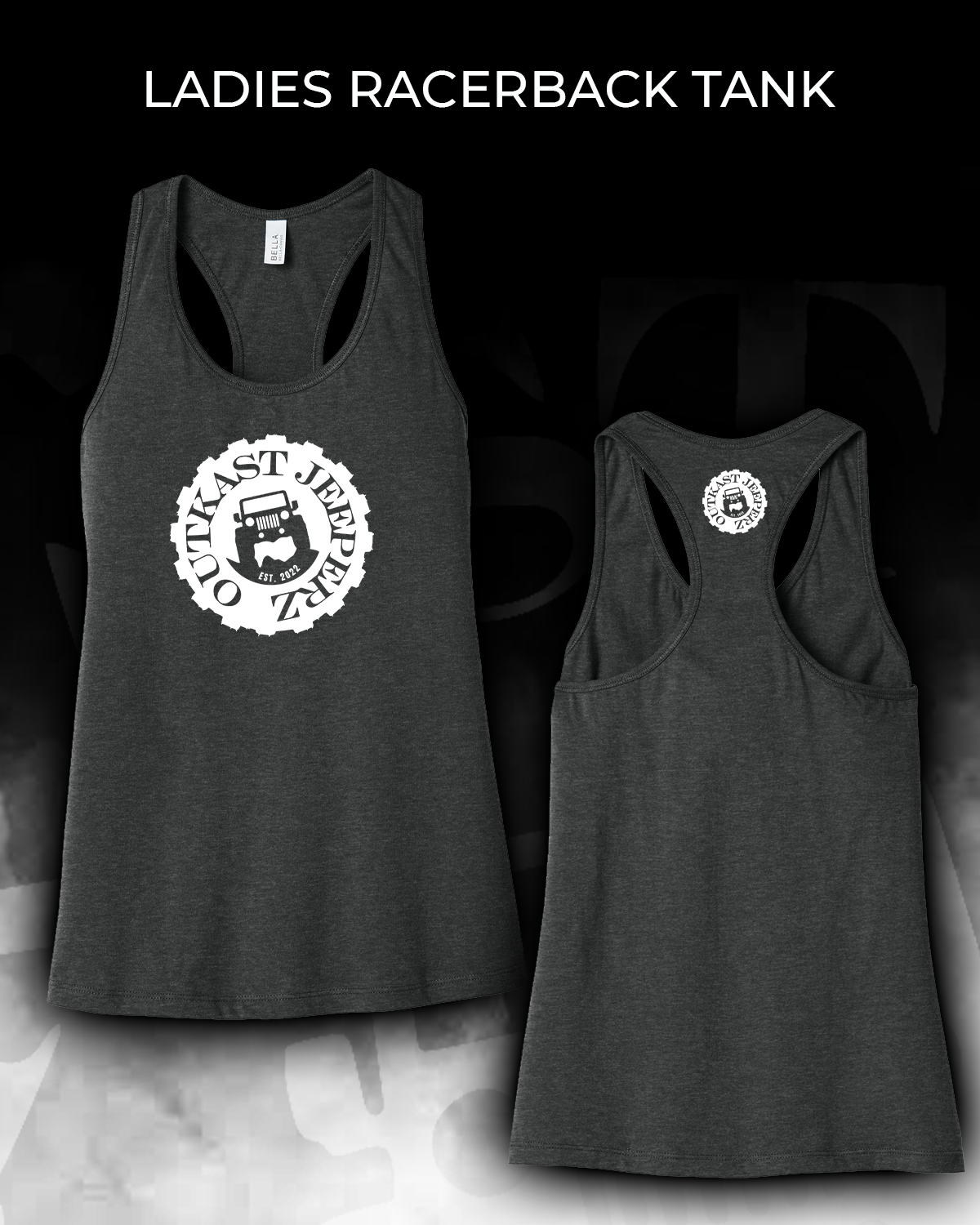 OJ Logo Ladies Racerback Tank - Front and Back