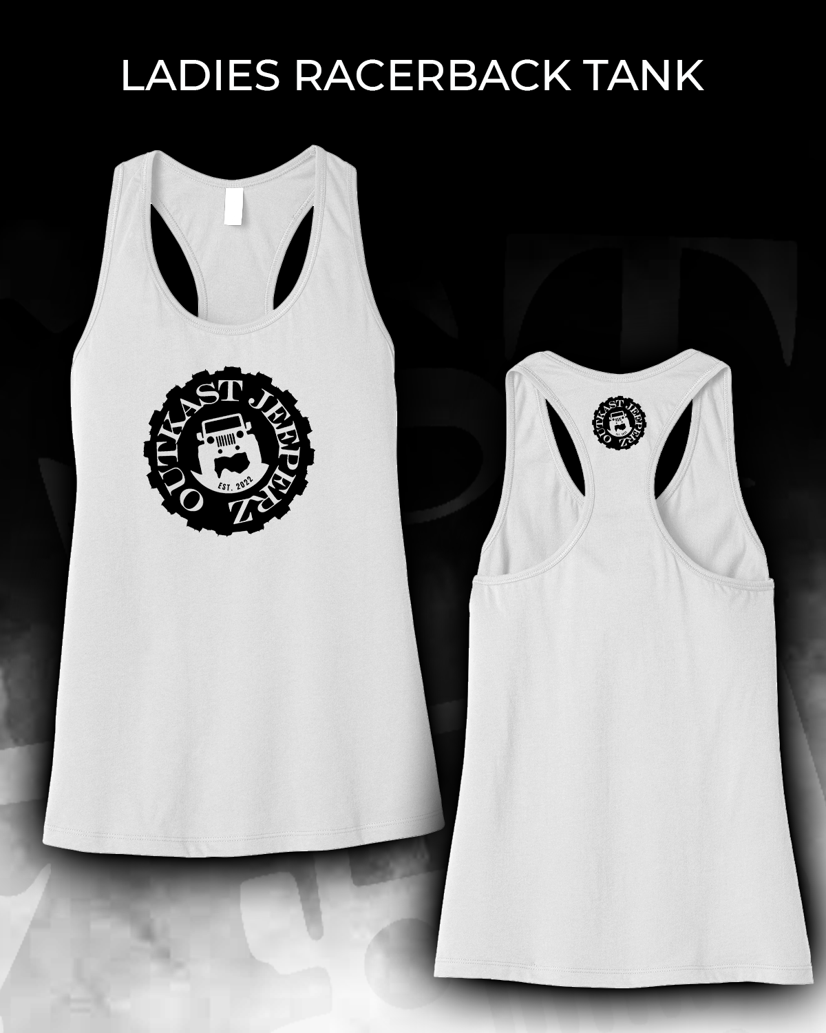 OJ Logo Ladies Racerback Tank - Front and Back