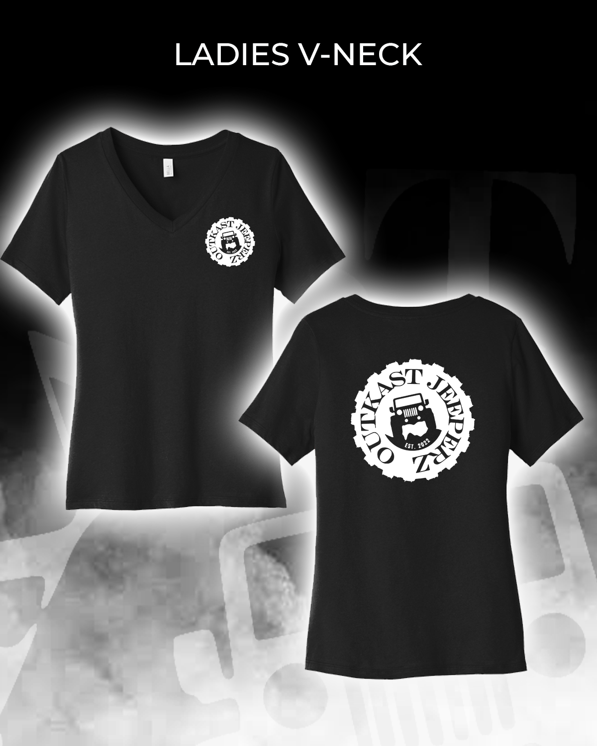 OJ Logo Ladies V-Neck - Front and Back