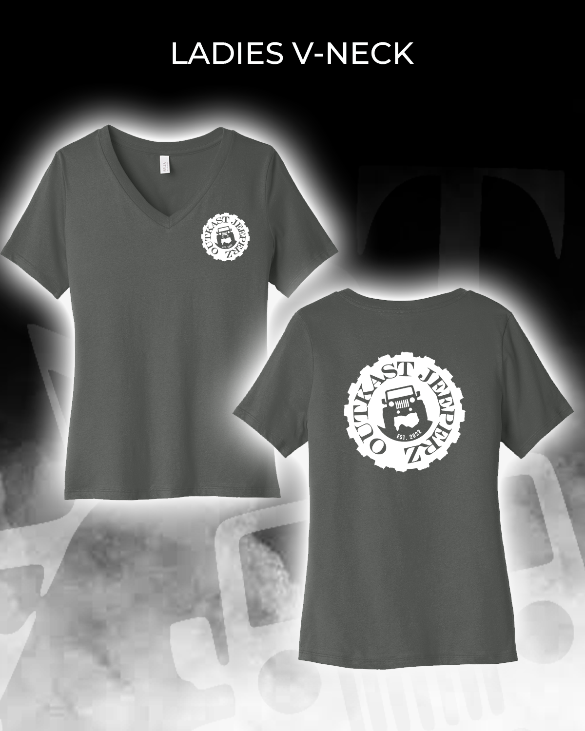 OJ Logo Ladies V-Neck - Front and Back