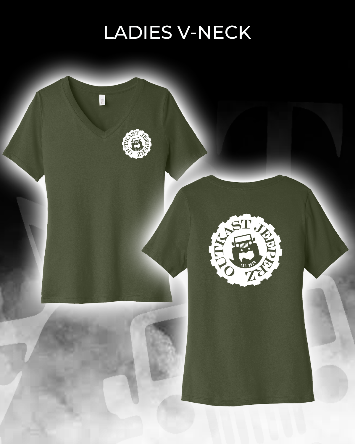 OJ Logo Ladies V-Neck - Front and Back