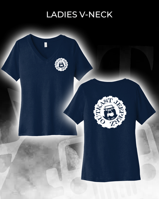 OJ Logo Ladies V-Neck - Front and Back