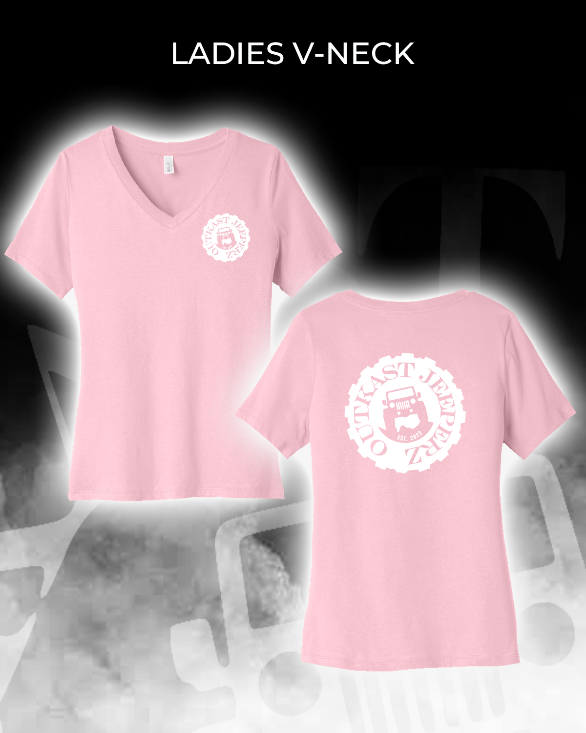 OJ Logo Ladies V-Neck - Front and Back