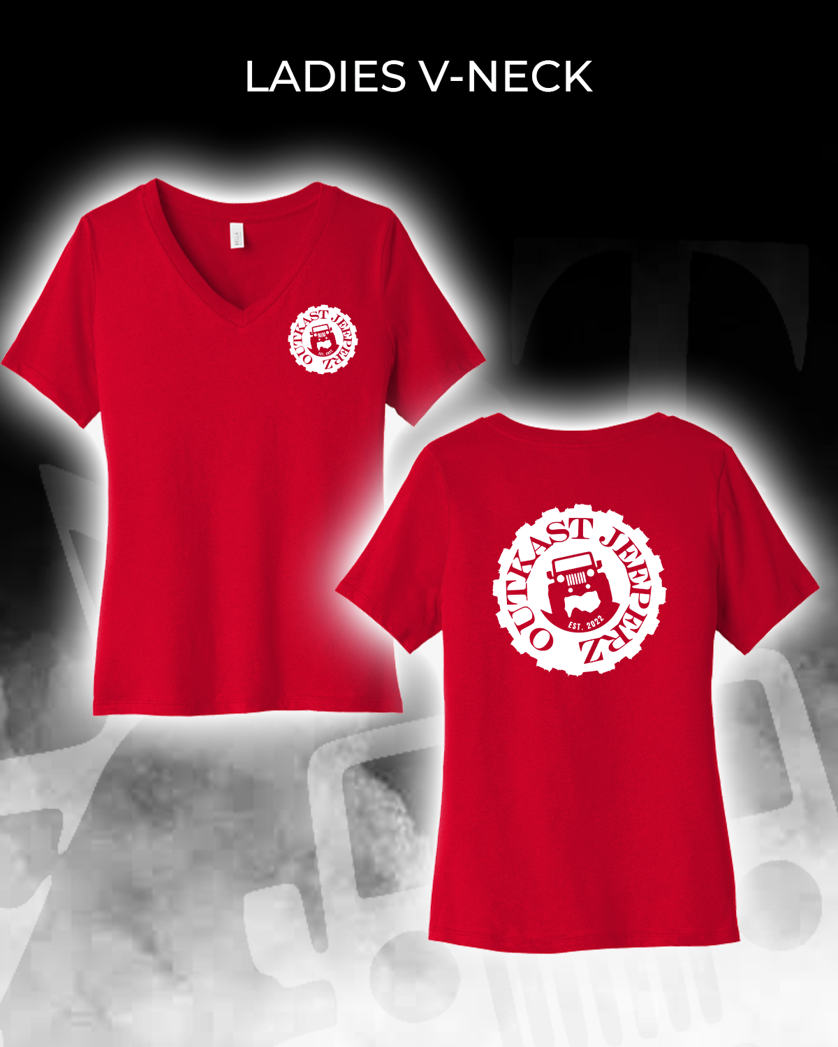 OJ Logo Ladies V-Neck - Front and Back