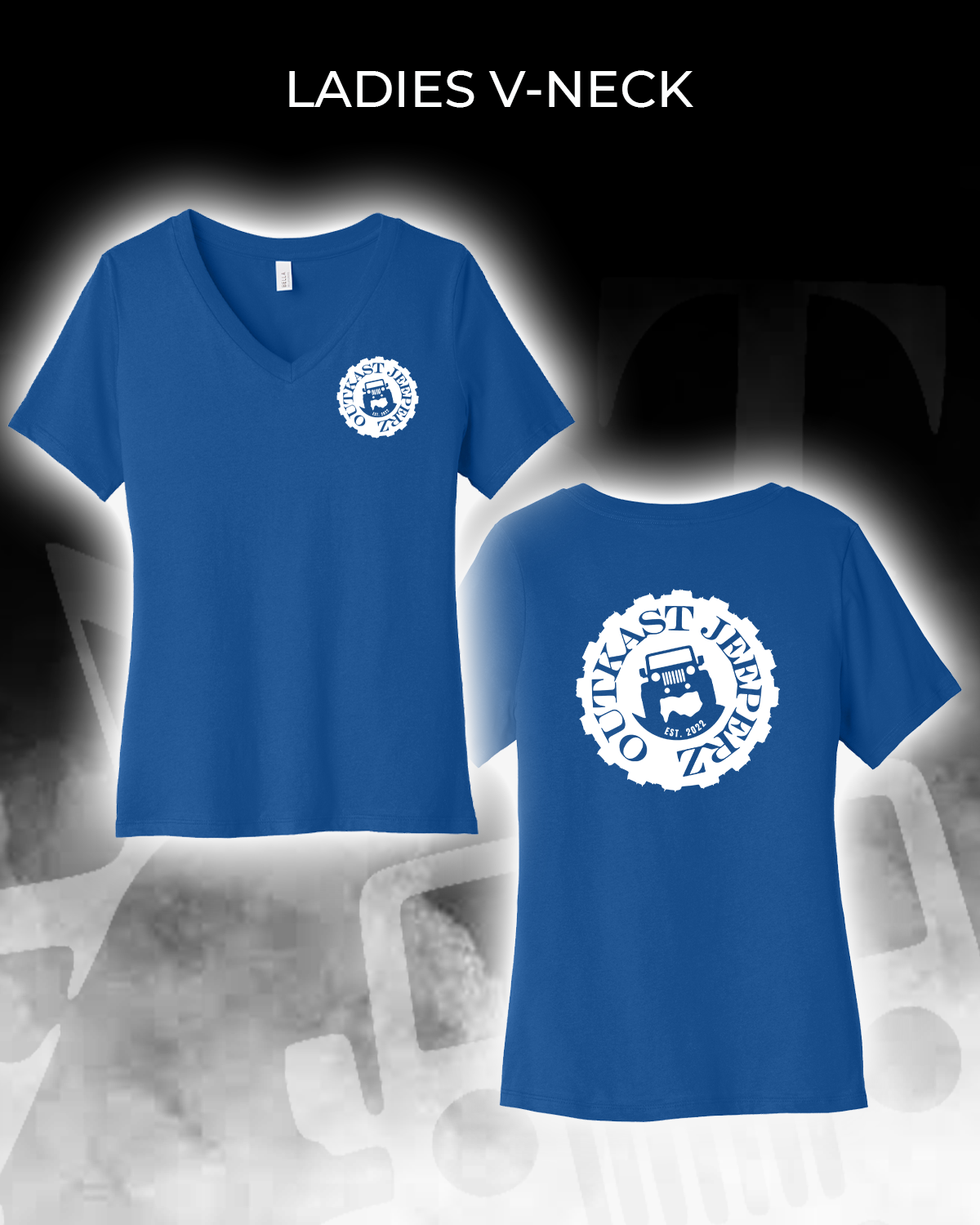 OJ Logo Ladies V-Neck - Front and Back