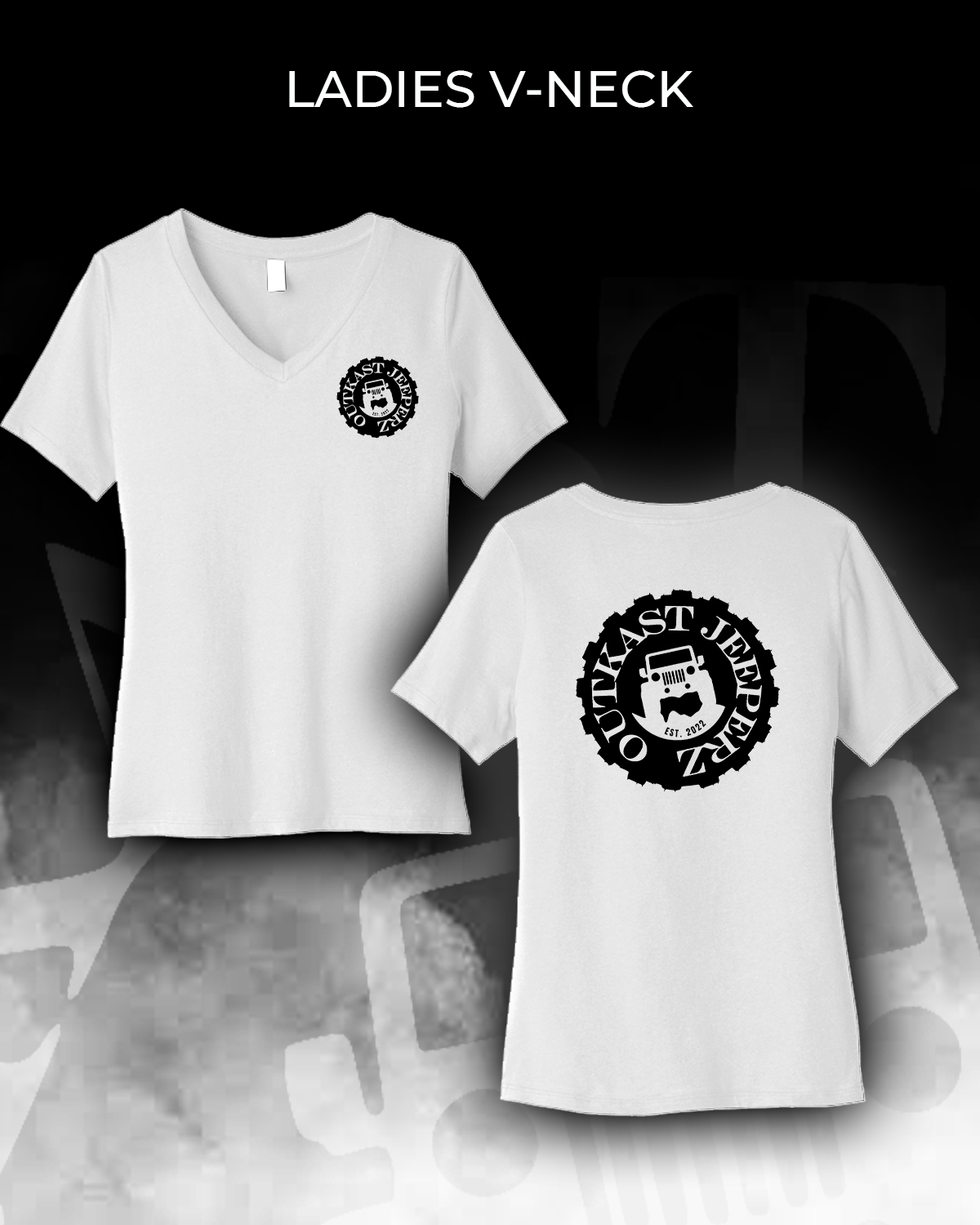 OJ Logo Ladies V-Neck - Front and Back